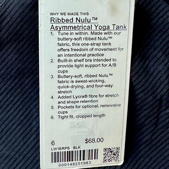 NEW! Lululemon Black Ribbed Nulu Asymmetrical Tank Top - Size US 6 - Picture 6 of 6
